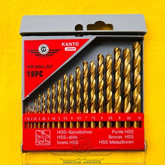 Bộ Mũi Khoan Inox Titan Nhật 19 cái Kanto (Từ 1-10mm)